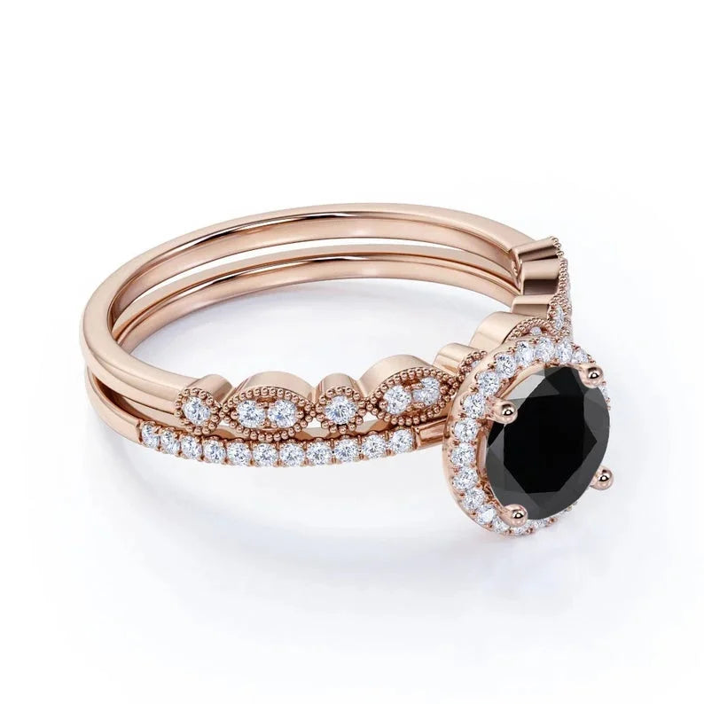 2.10 Carat Bridal Black Diamond Halo Diamond Ring Black Diamond Ring