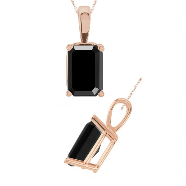 3.5 Carat Emerald Cut Solitaire Black Diamond Pendant Necklace