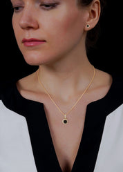 Round Cut Diamond Black Diamond Halo Pendant & Stud Earrings Set in White Gold