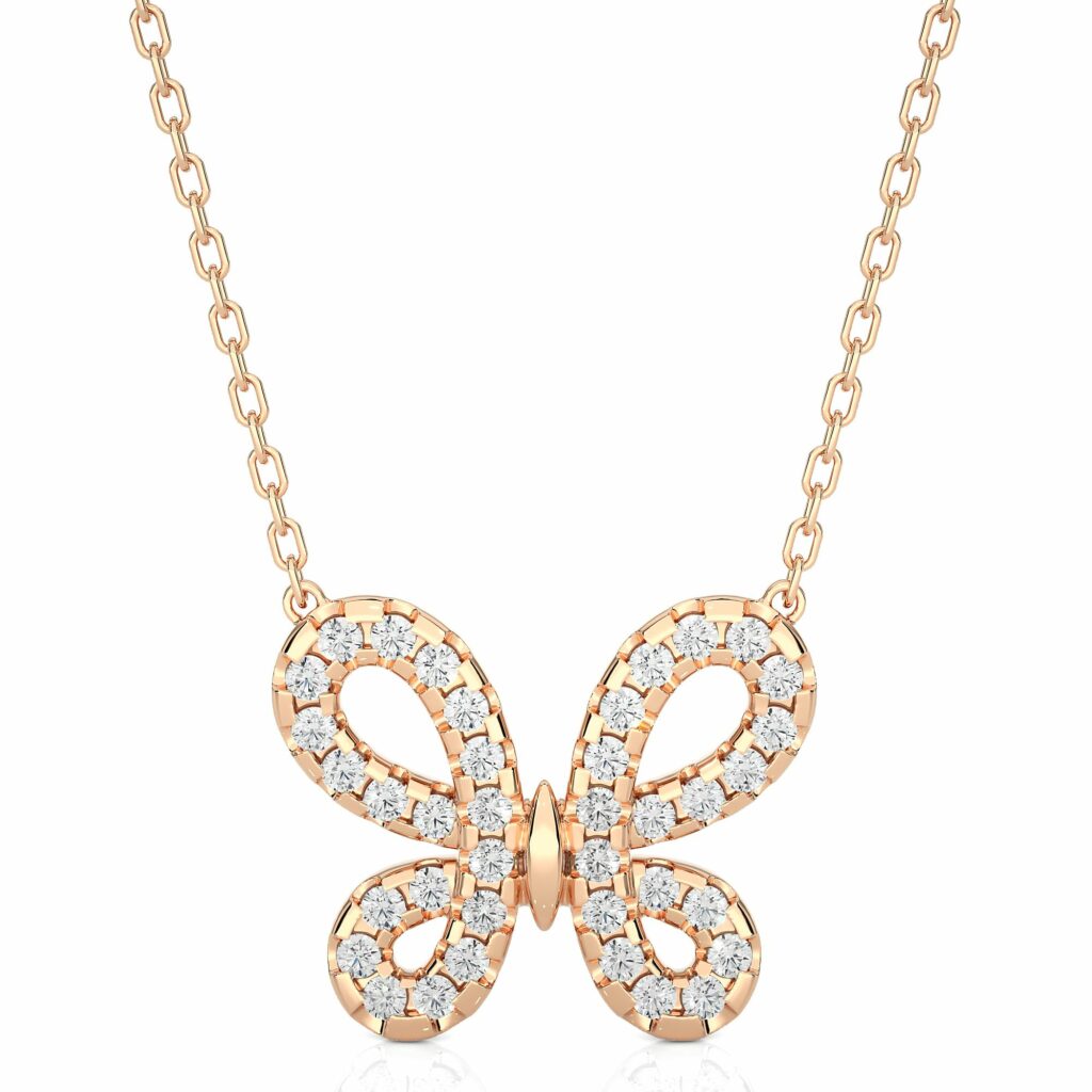 0.30 Carat Round Cut Channel Set Lab Diamond Butterfly Pendant In White Gold Rose