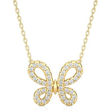 0.30 Carat Round Cut Channel Set Lab Diamond Butterfly Pendant In White Gold Yellow