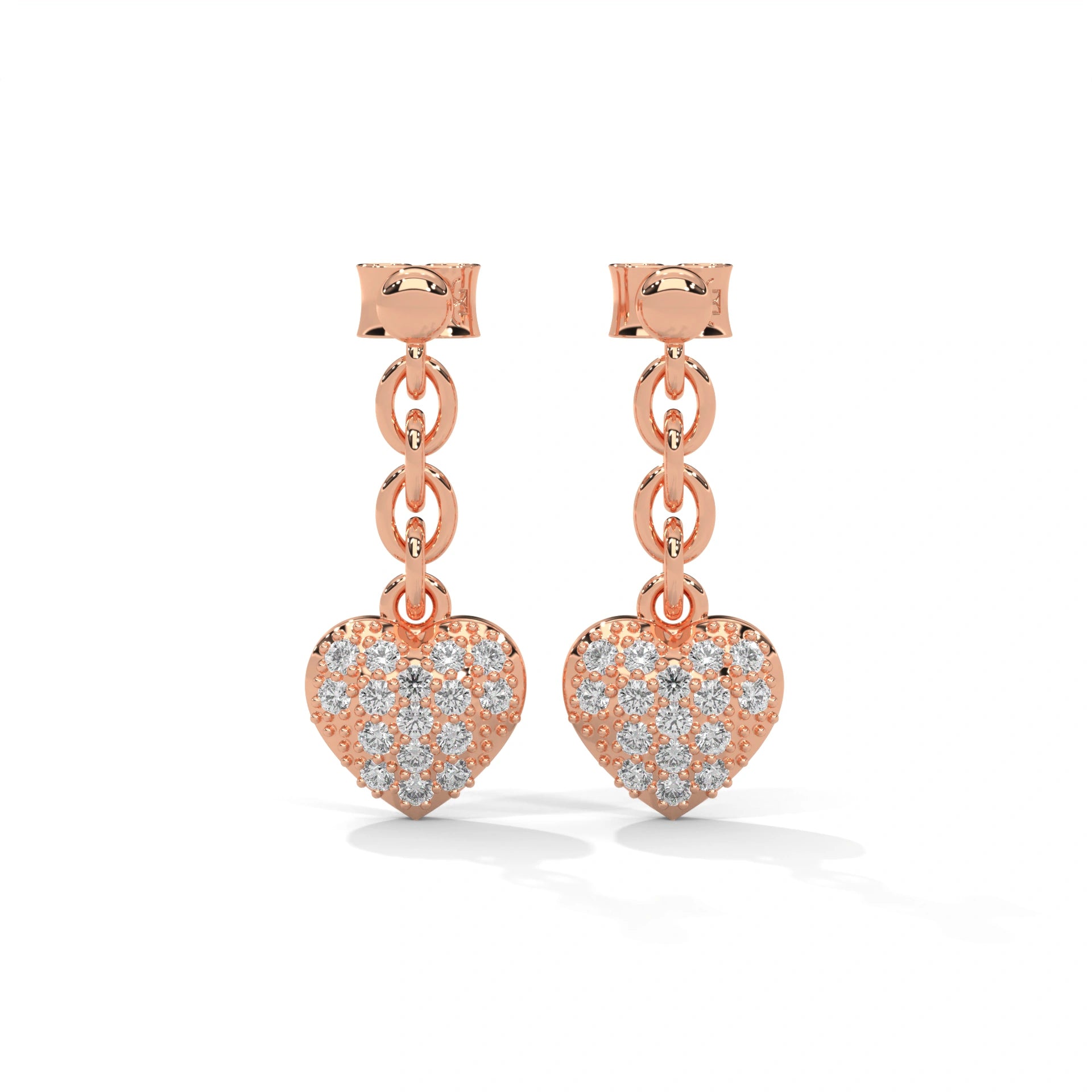 0.44 Carat Diamond Drop Earrings with Heart Earrings Design 18K Rose Gold Natural Diamond
