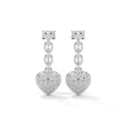 0.44 Carat Diamond Drop Earrings with Heart Earrings Design 950 Platinum Natural Diamond