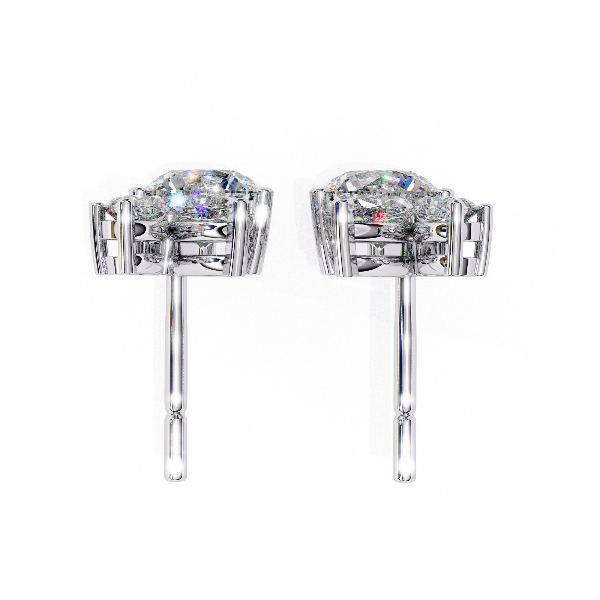 1.50 Carat Diamond Stud Earrings Leaf Cluster Floral Design