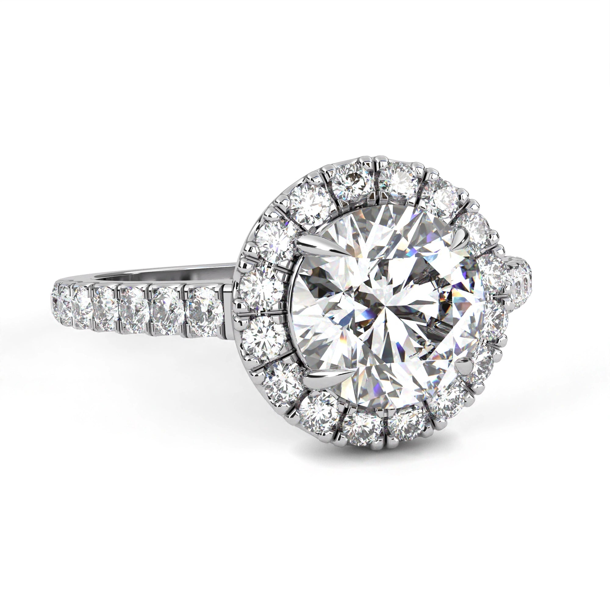 1.78 Ct Halo Diamond Ring Lab Created With Accent Stones