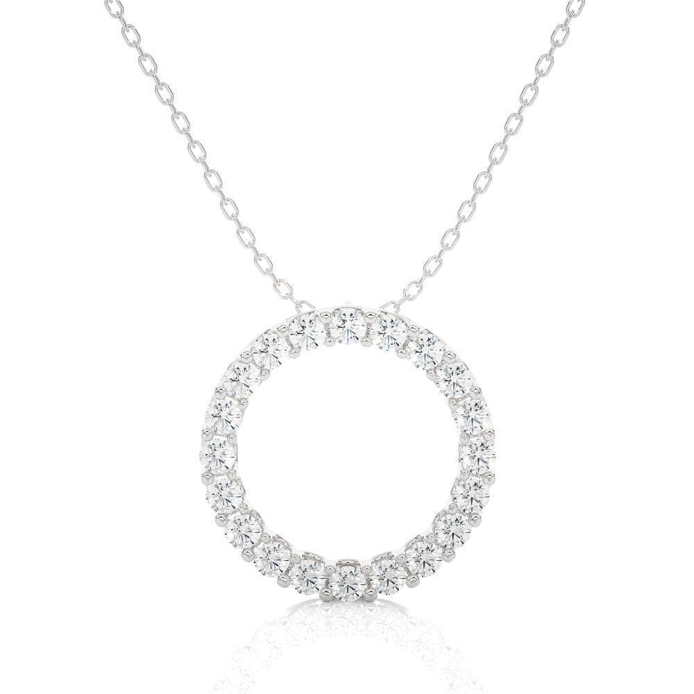 Round Shape Lab Diamond Prong Set Eternity Circle Necklace In White Gold