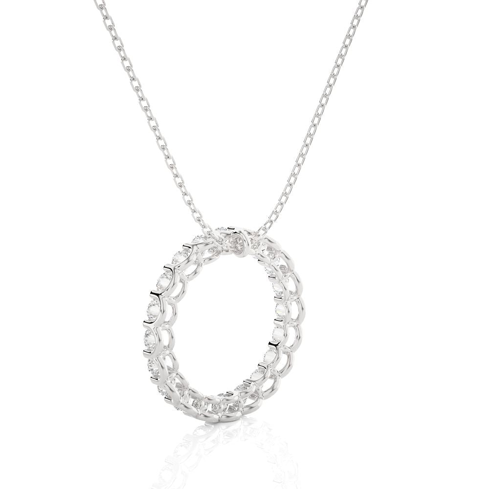 Round Shape Lab Diamond Prong Set Eternity Circle Necklace In White Gold
