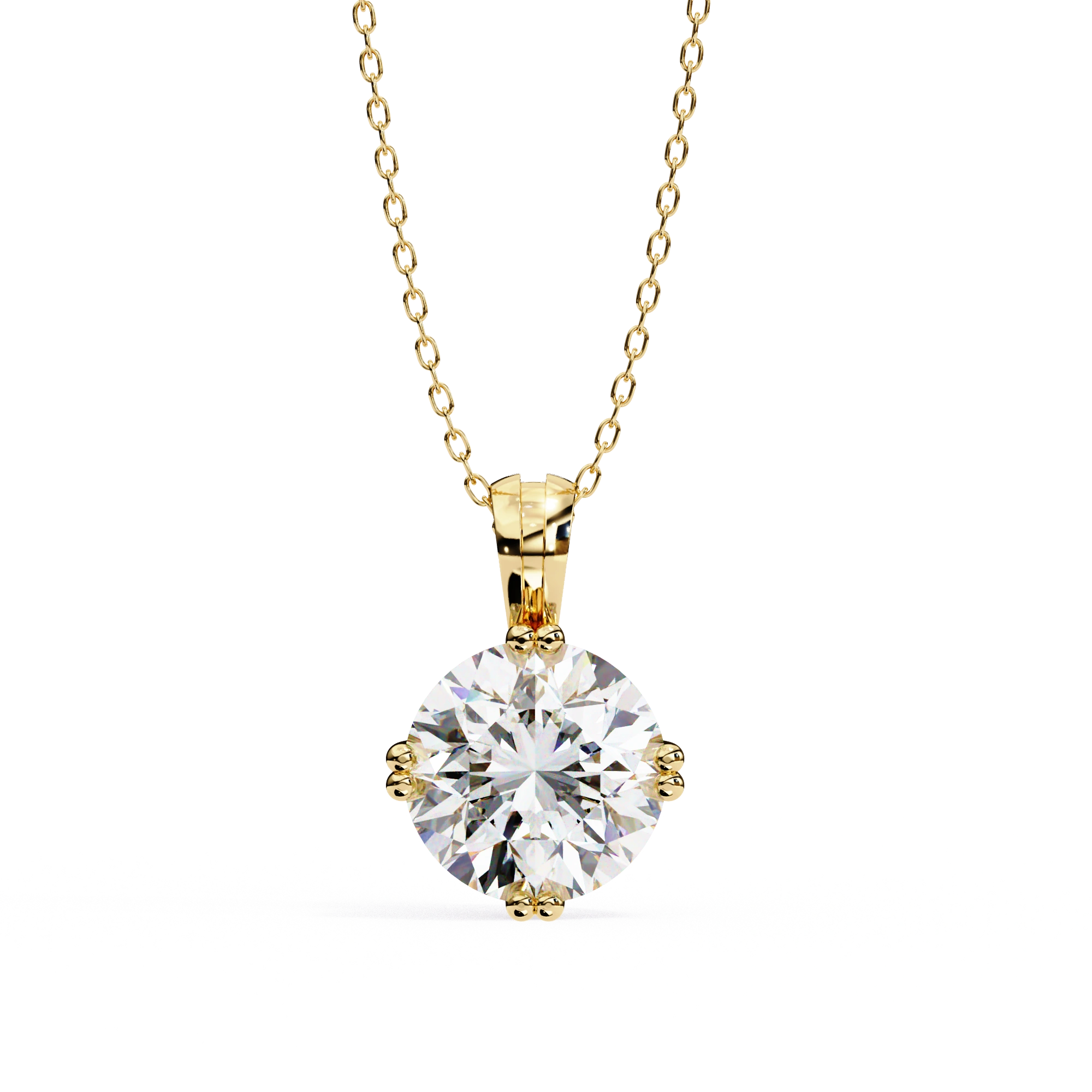 2 Ct Classic Round Cut Diamond Necklace Yellow Gold Lab Dimond