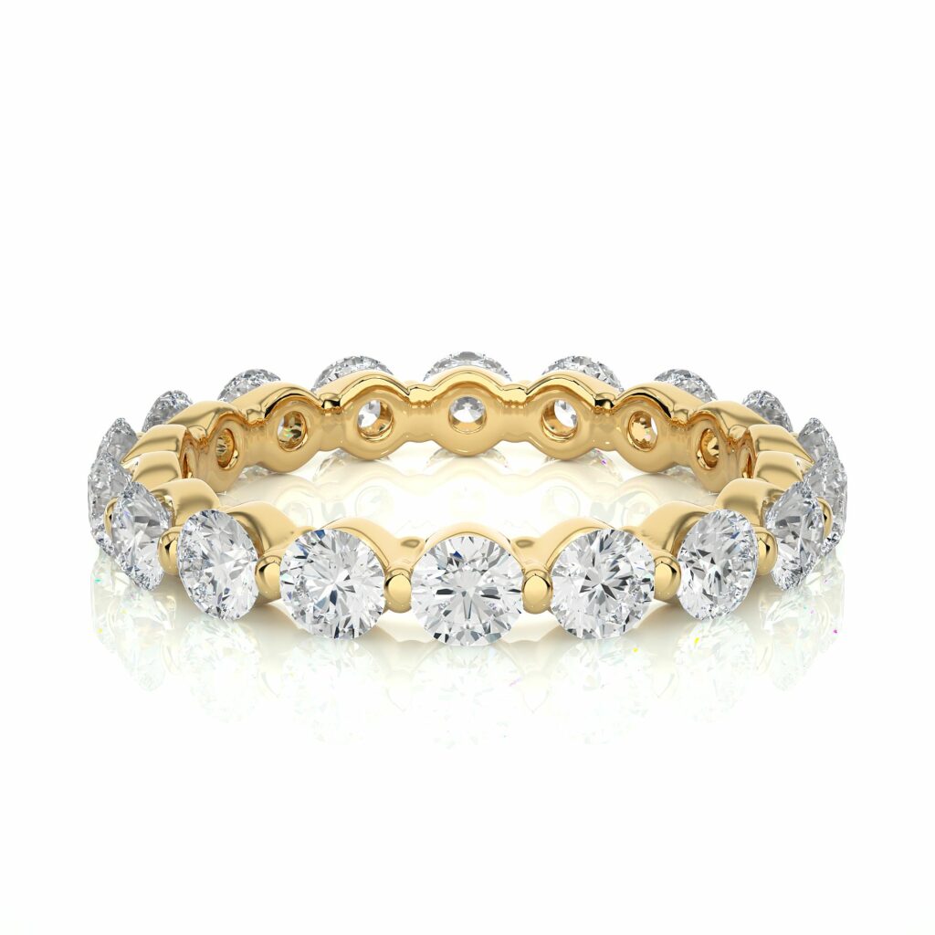2.05 Carat Round Cut Bar Set Diamond Eternity Band In Rose Gold Yellow