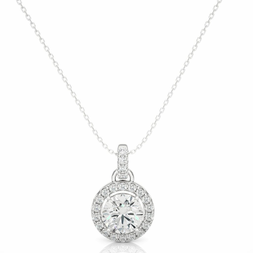 1.56 Carat Round Cut Halo Prong Setting Diamond Pendant Lab Diamond