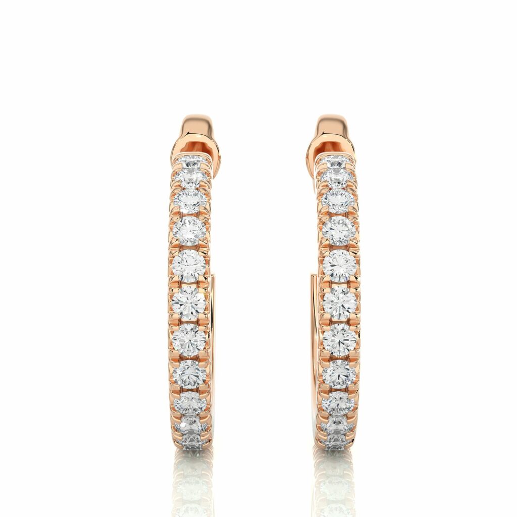 0.45 Carat Round Cut Channel Set Lab Diamond Hoop Earrings In White Gold Rose