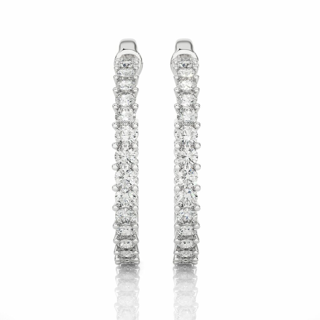 2.06 Carat Round Cut Prong Setting Diamond Hoop Earrings In White Gold 950 Platinum Natural Diamond