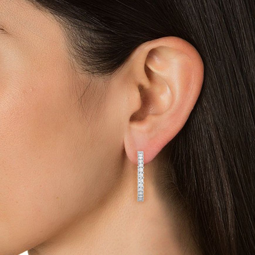 2.06 Carat Round Cut Prong Setting Diamond Hoop Earrings In White Gold