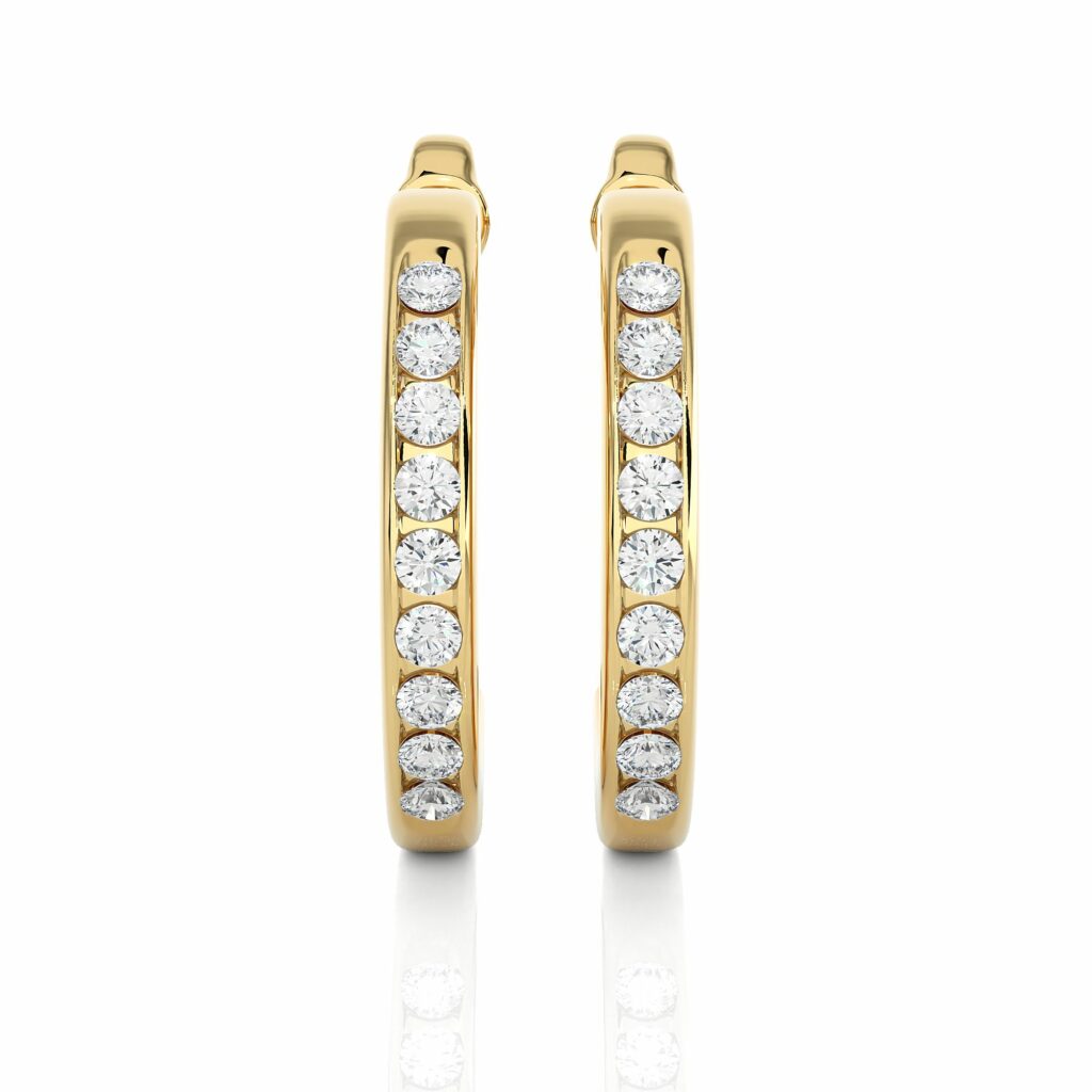 0.58 Carat Round Cut Channel Setting Diamond Hoop Earrings 18K Yellow Gold Natural Diamond