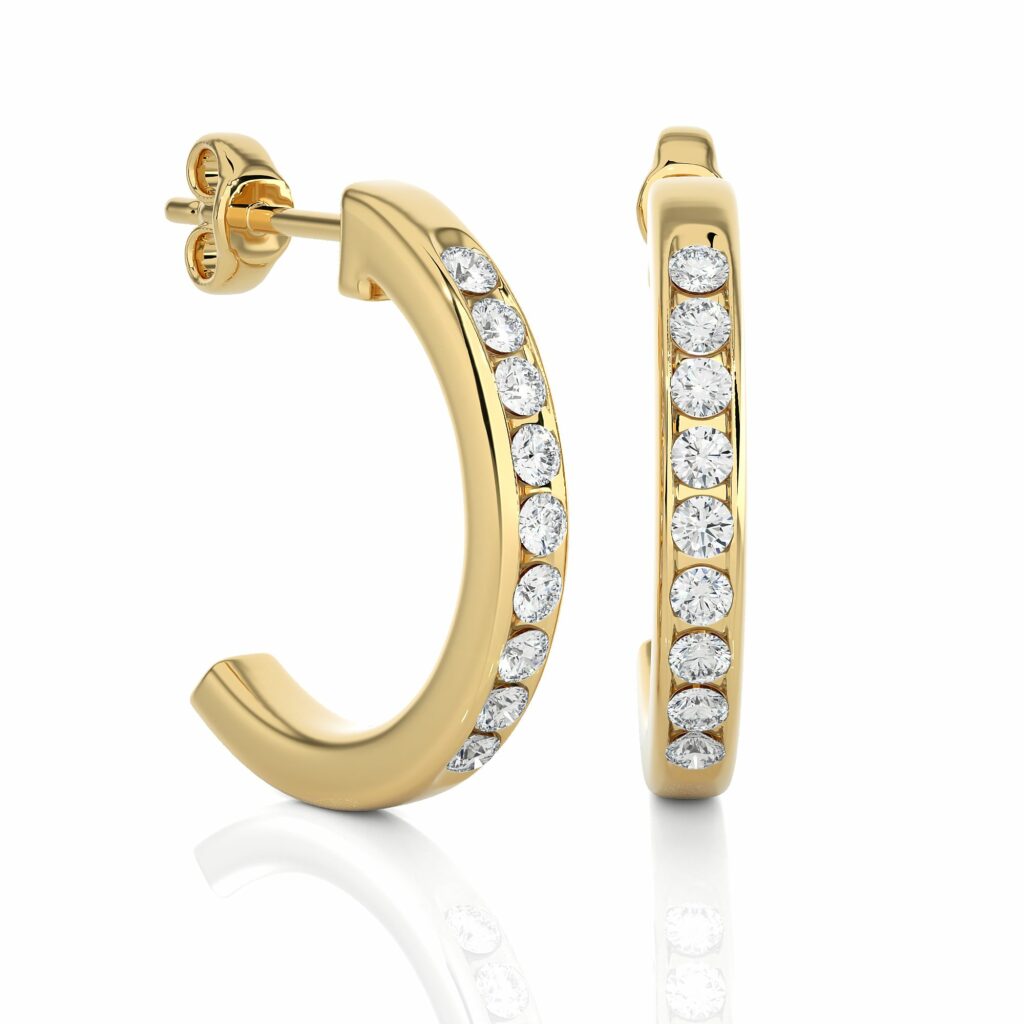 0.58 Carat Round Cut Channel Setting Diamond Hoop Earrings