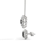 Elegant Round Cut Diamond Black Diamond Halo Pendant & Earrings Set