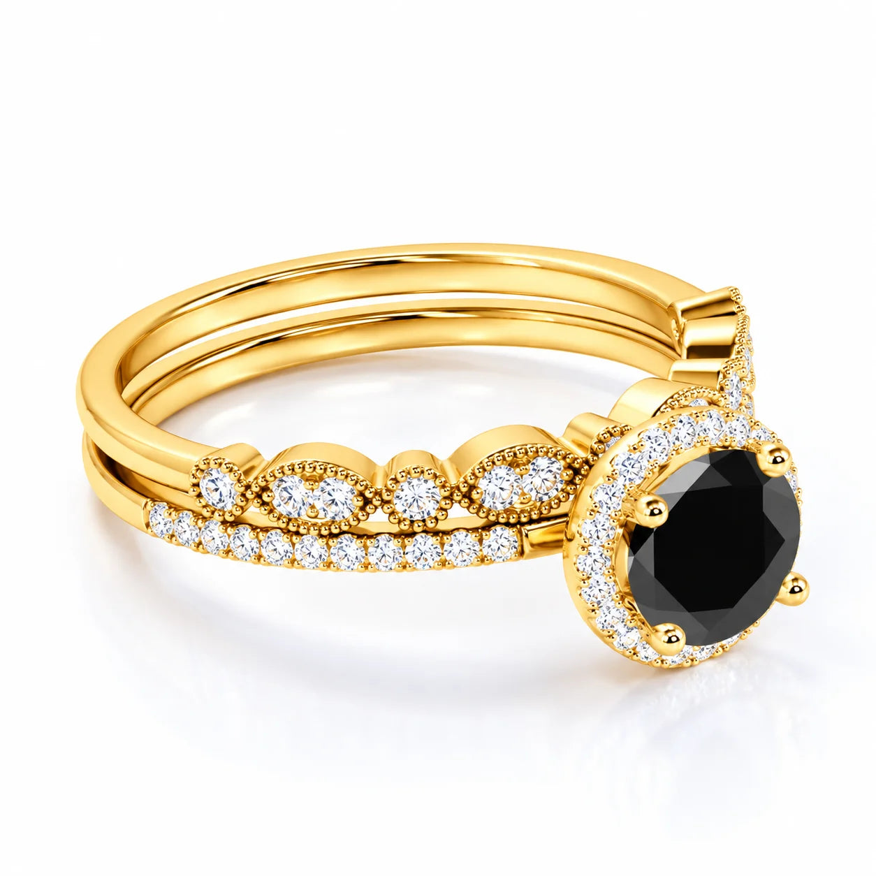 2.10 Carat Bridal Black Diamond Halo Diamond Ring Black Diamond Ring