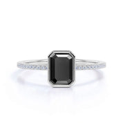 1.22 CT Emerald Cut Bezel Setting Solitaire Black Diamond Ring Black Diamond Engagement Ring