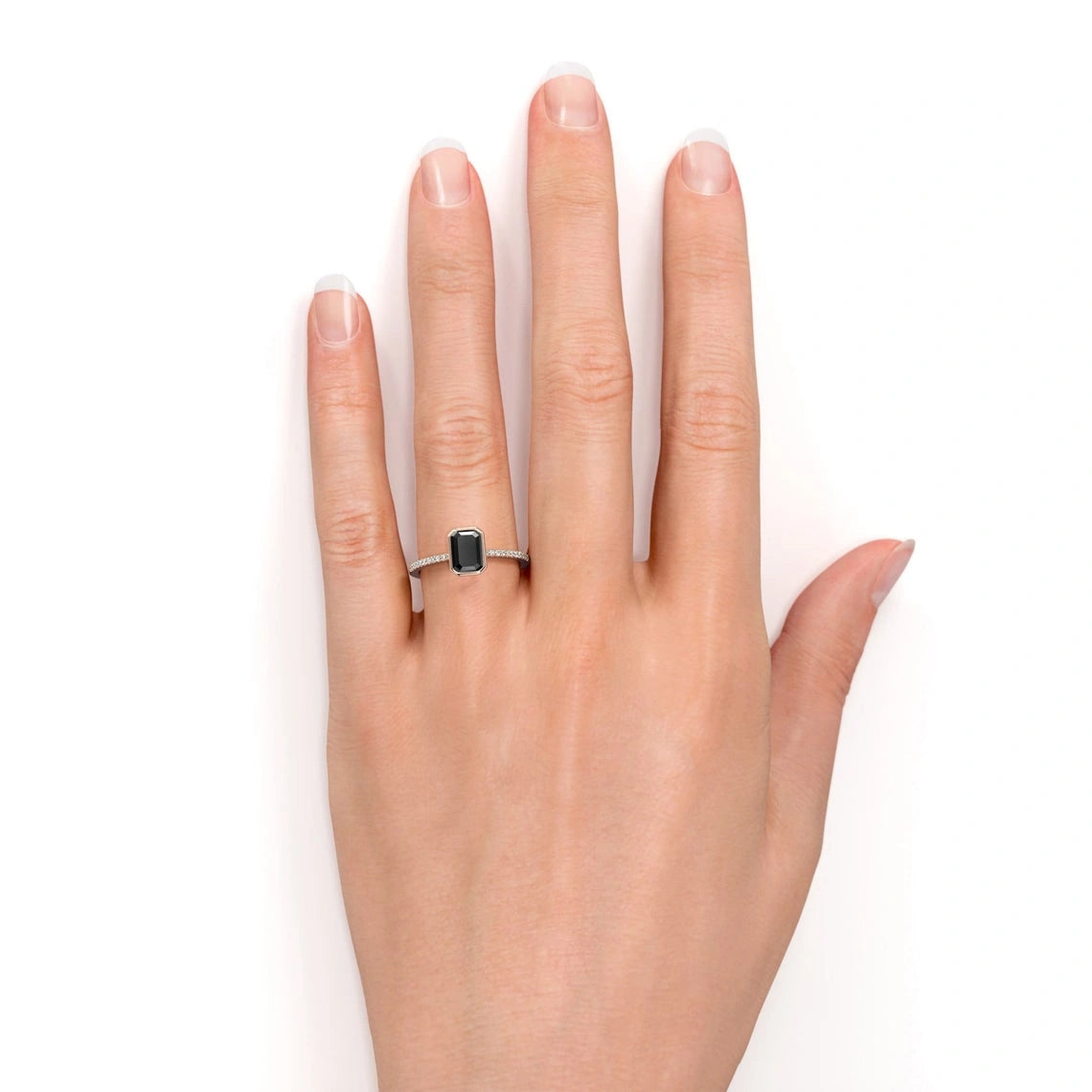 1.22 CT Emerald Cut Bezel Setting Solitaire Black Diamond Ring Black Diamond Engagement Ring