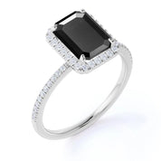 Buy Emerald Cut Black Diamond Halo Engagement Rings With Accent Black Diamond Engagement Ring