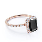 Buy Emerald Cut Black Diamond Halo Engagement Rings With Accent Black Diamond Engagement Ring