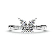 0.54 Ct Butterfly Marquise Diamond Promise Ring with Pavé Accent Band 18K White Gold Natural Diamond