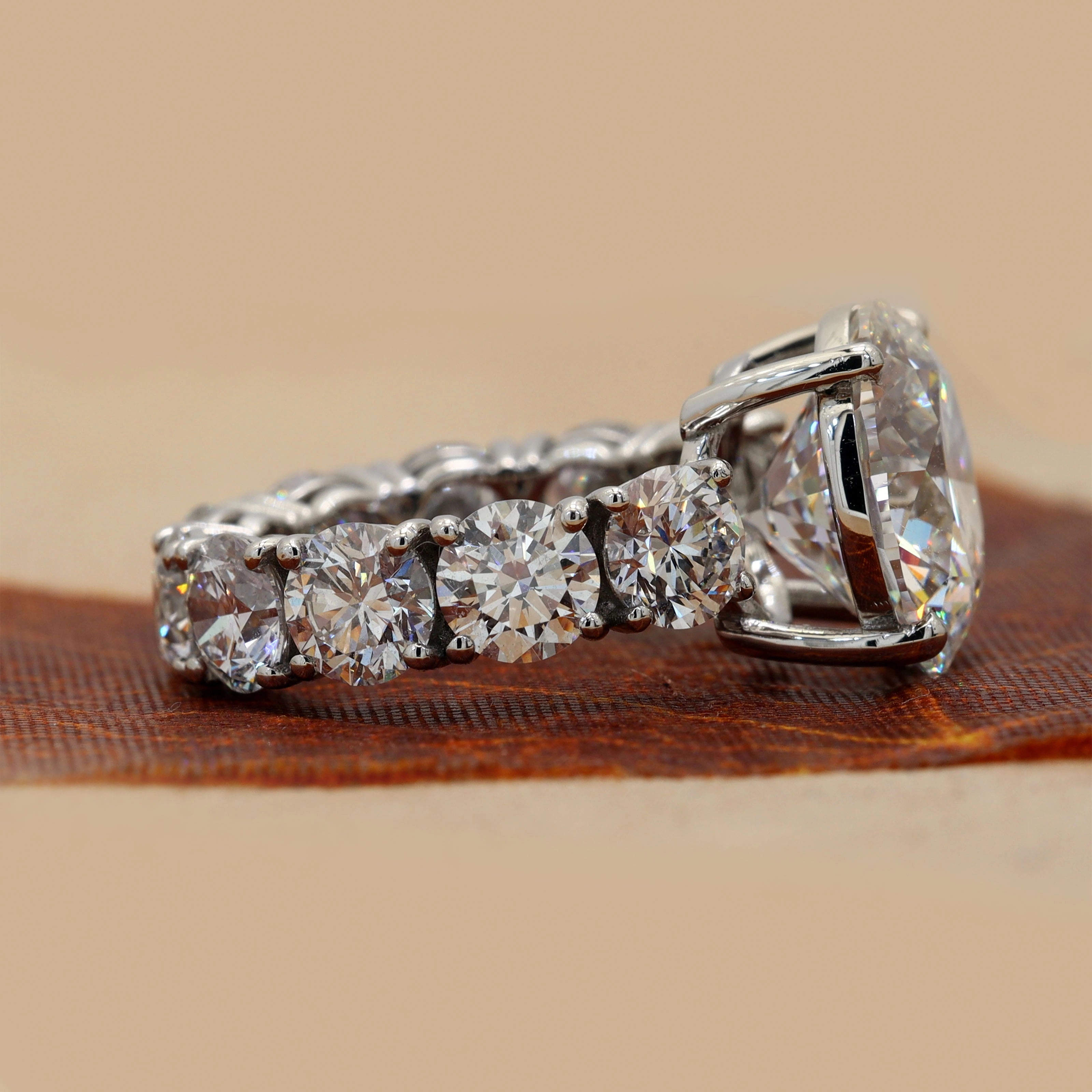 Side View of 13 Carat Round Cut Diamond Eternity Band With U Prong Setting