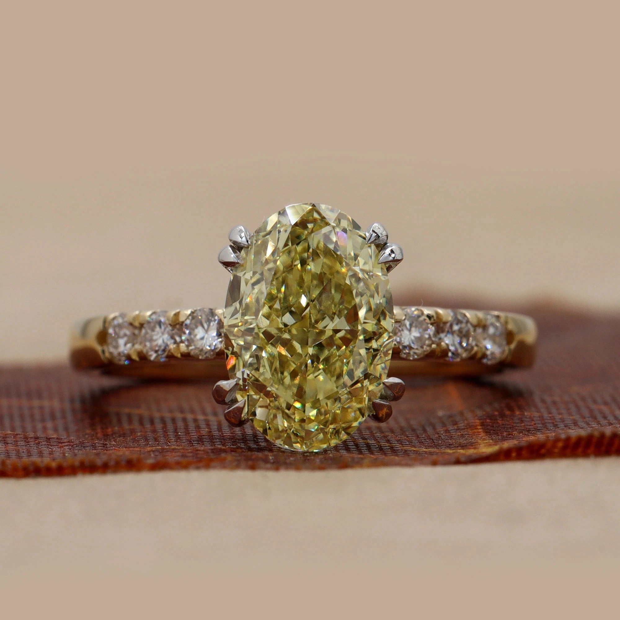 3.45ct Oval Fancy Yellow Diamond Ring with Accents 18K Yellow Gold