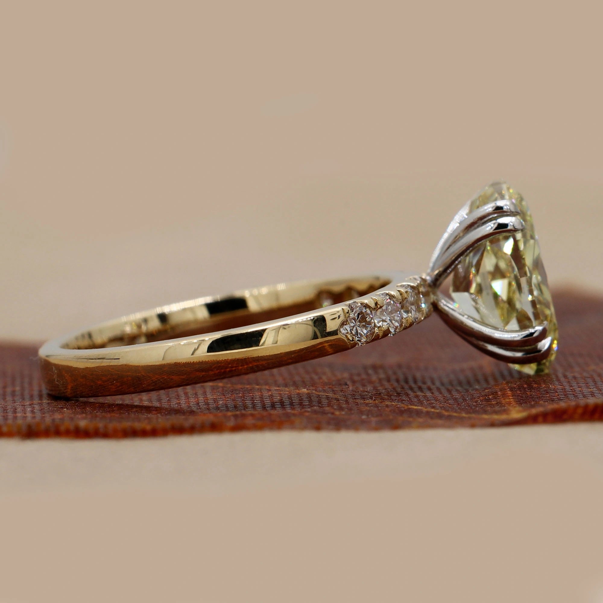 3.45ct Oval Fancy Yellow Diamond Ring with Accents