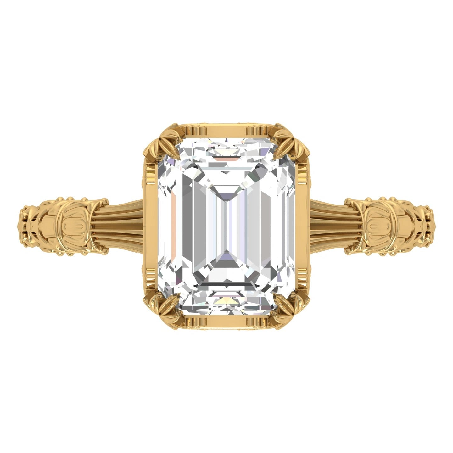 2.5 Ct Emerald Cut Diamond Solitaire Engagement Ring with 4-Prong Setting 18K Yellow Gold