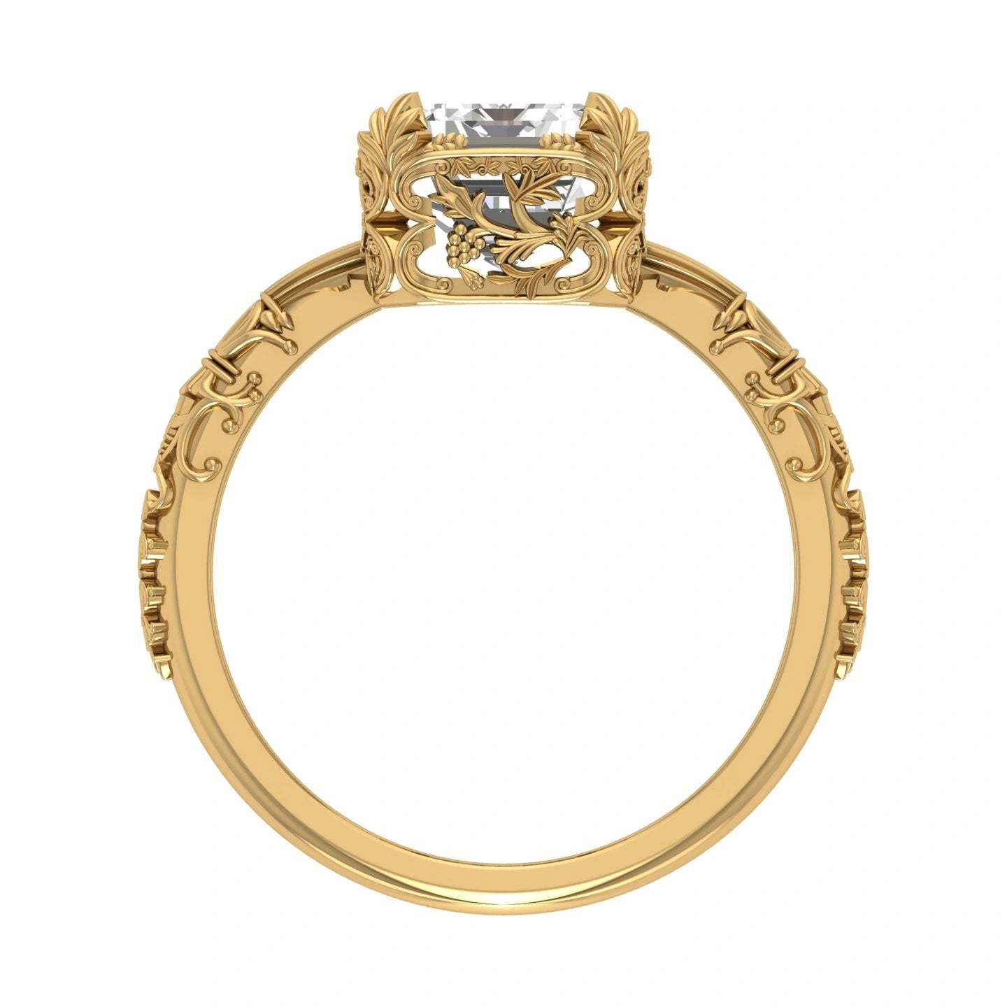 Side View Of 2.5 Ct Emerald Cut Solitaire Ring Four-Prong Corner