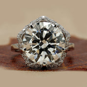 Front View Of 7.28 Ct Round Brilliant Vintage Scalloped Halo Ring