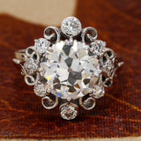 3.99 Ct Antique Diamond Cluster Ring with Openwork Illusion Prong Setting