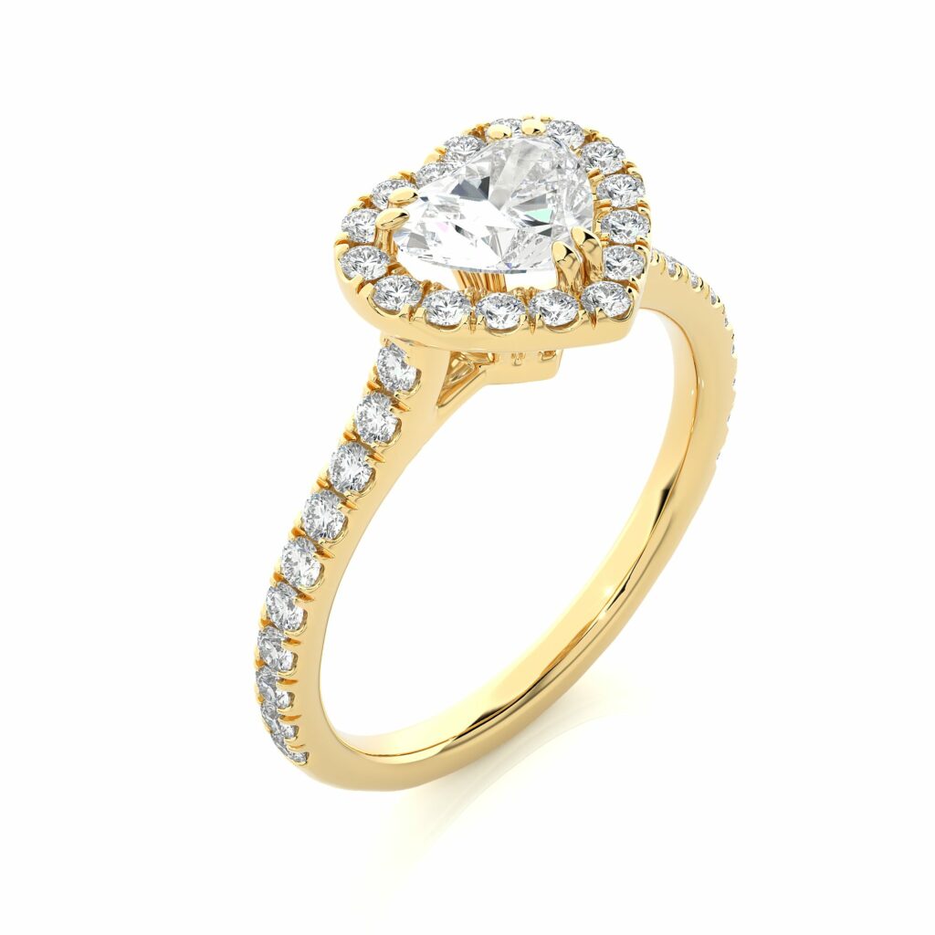 Heart Shape Diamond Double Prongs Halo Ring For Women
