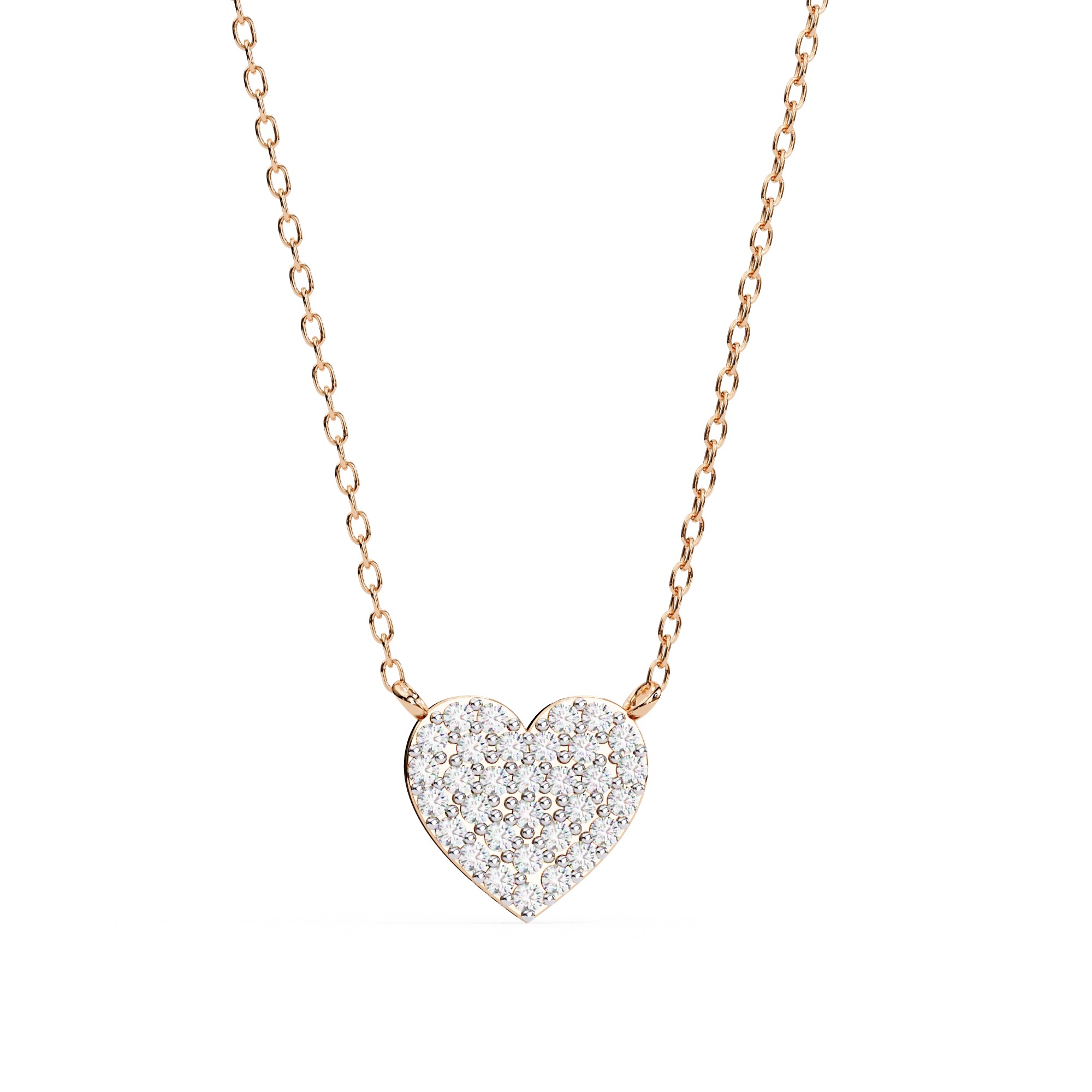 Heart Lab Diamond Pave Set Necklace In Rose Gold 18K Rose Gold Natural Diamond