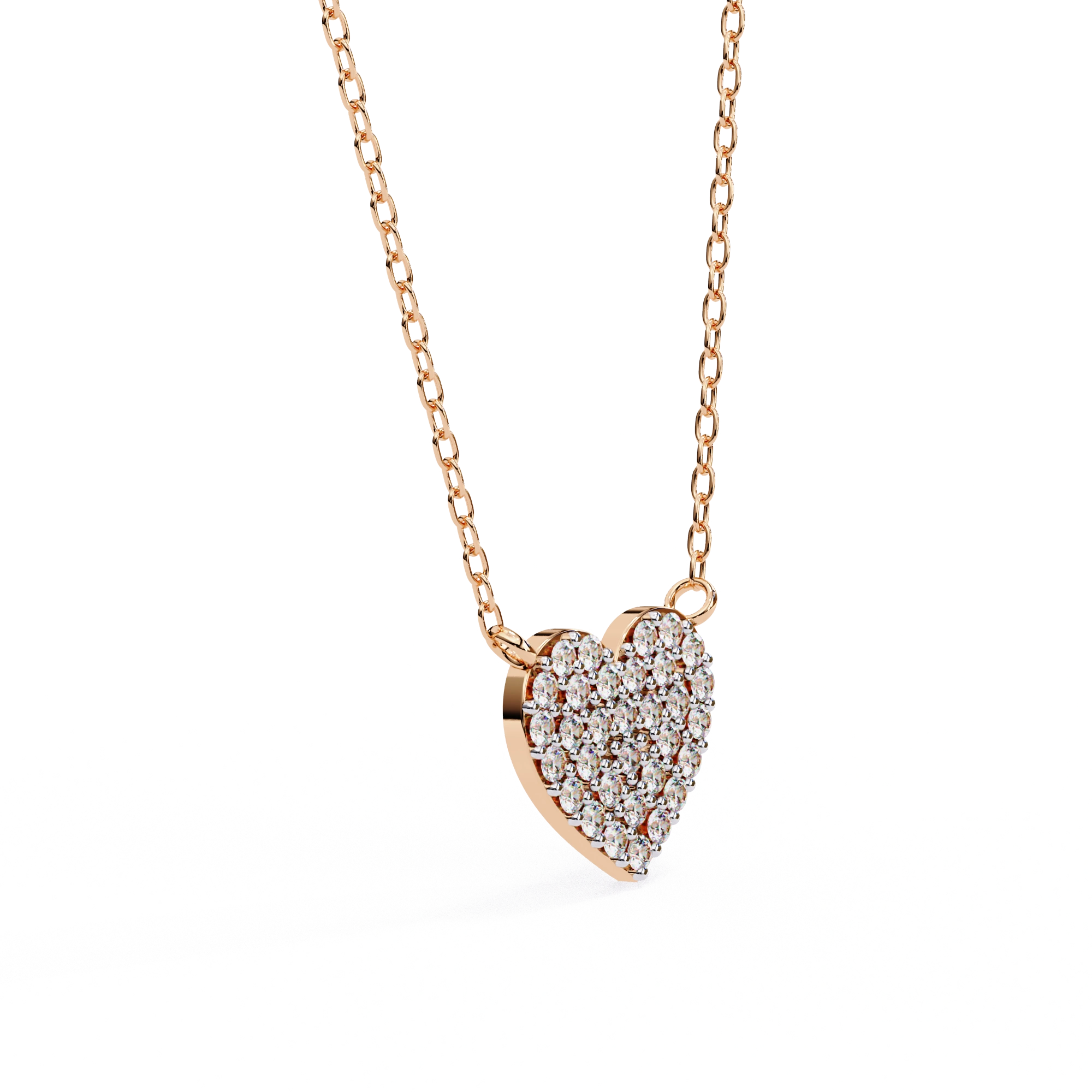 Heart Lab Diamond Pave Set Necklace In Rose Gold