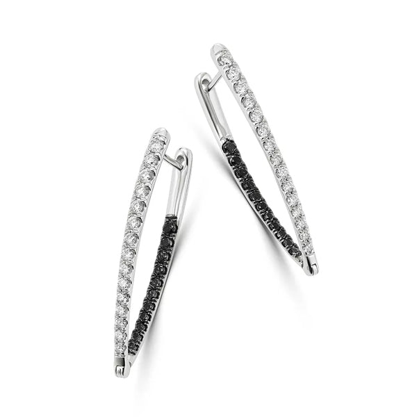 0.70 Ct Round Cut Black & White Diamond Hoop Earrings Fine Jewelry for Women 18K Rose Gold
