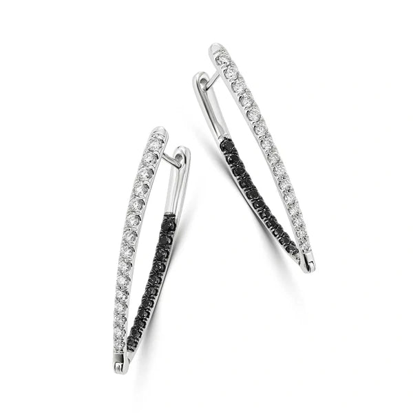 0.70 Ct Round Cut Black & White Diamond Hoop Earrings Fine Jewelry for Women