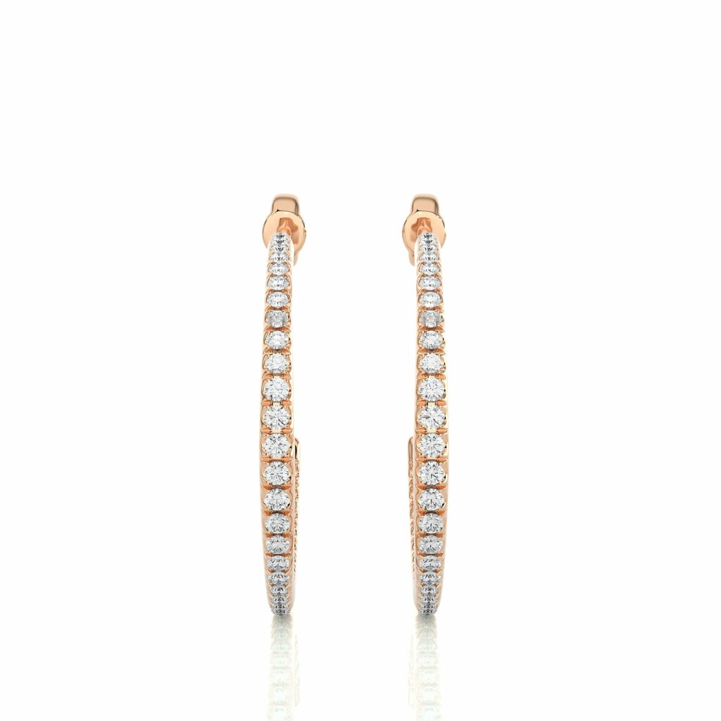 0.40 Ct Chennal Setting J Hoop Diamond Earrings In Yellow Gold For Women's Rose
