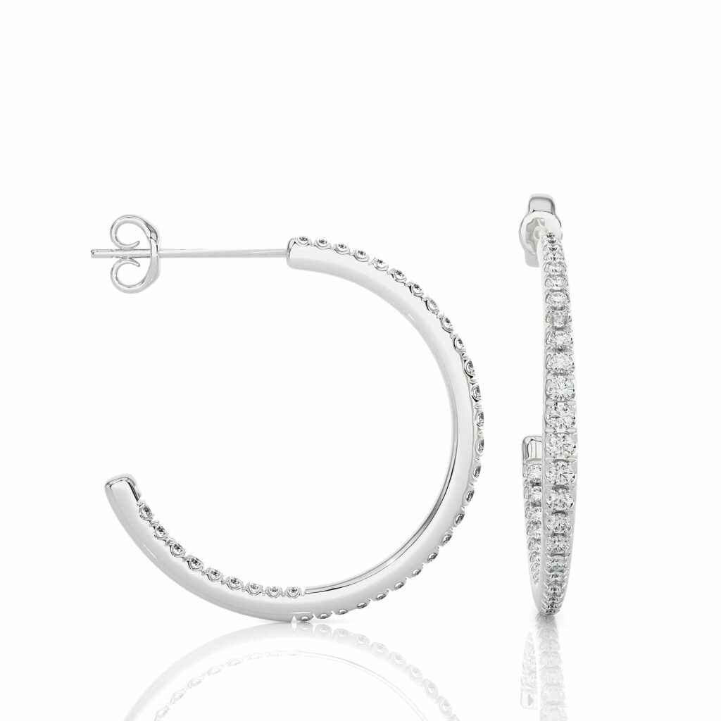 0.48 Ct Channel Setting J Hoop Diamond Earrings In White Gold For Women's