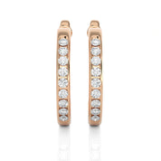 0.58 Carat Round Cut Channel Setting Diamond Hoop Earrings 18K Rose Gold Natural Diamond