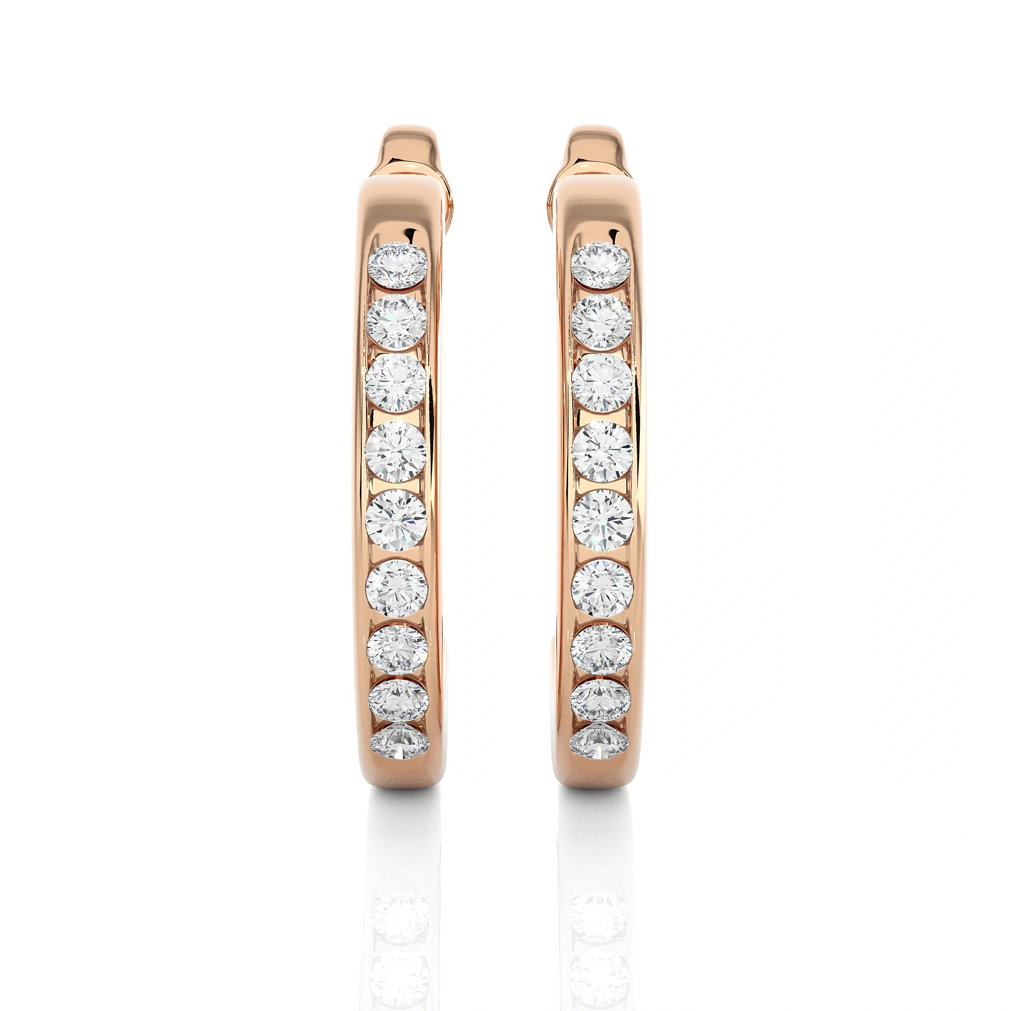 0.58 Carat Round Cut Channel Setting Diamond Hoop Earrings 18K Rose Gold Natural Diamond