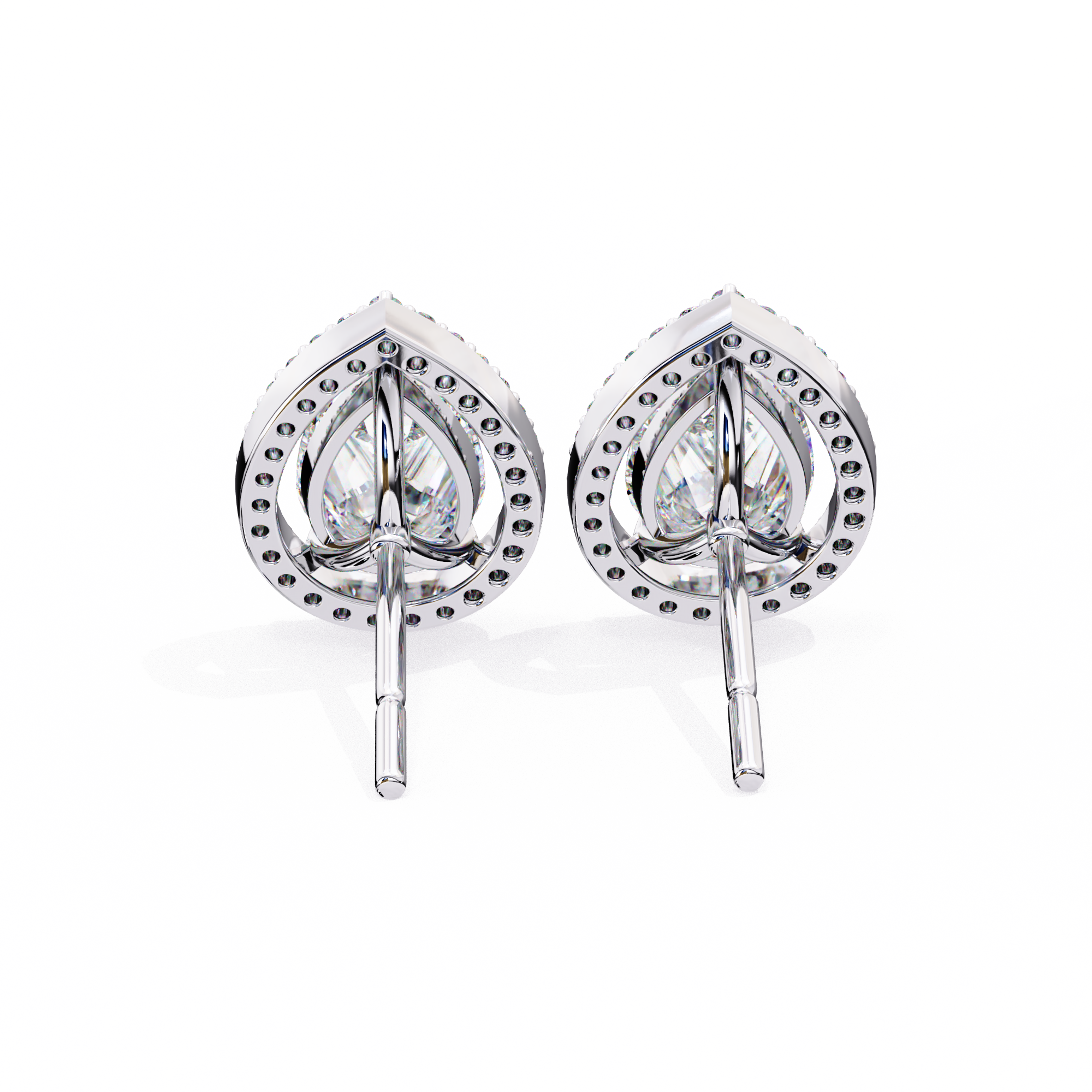 3.42 Carat Pear Diamond Halo Stud Earrings in Gold and Platinum