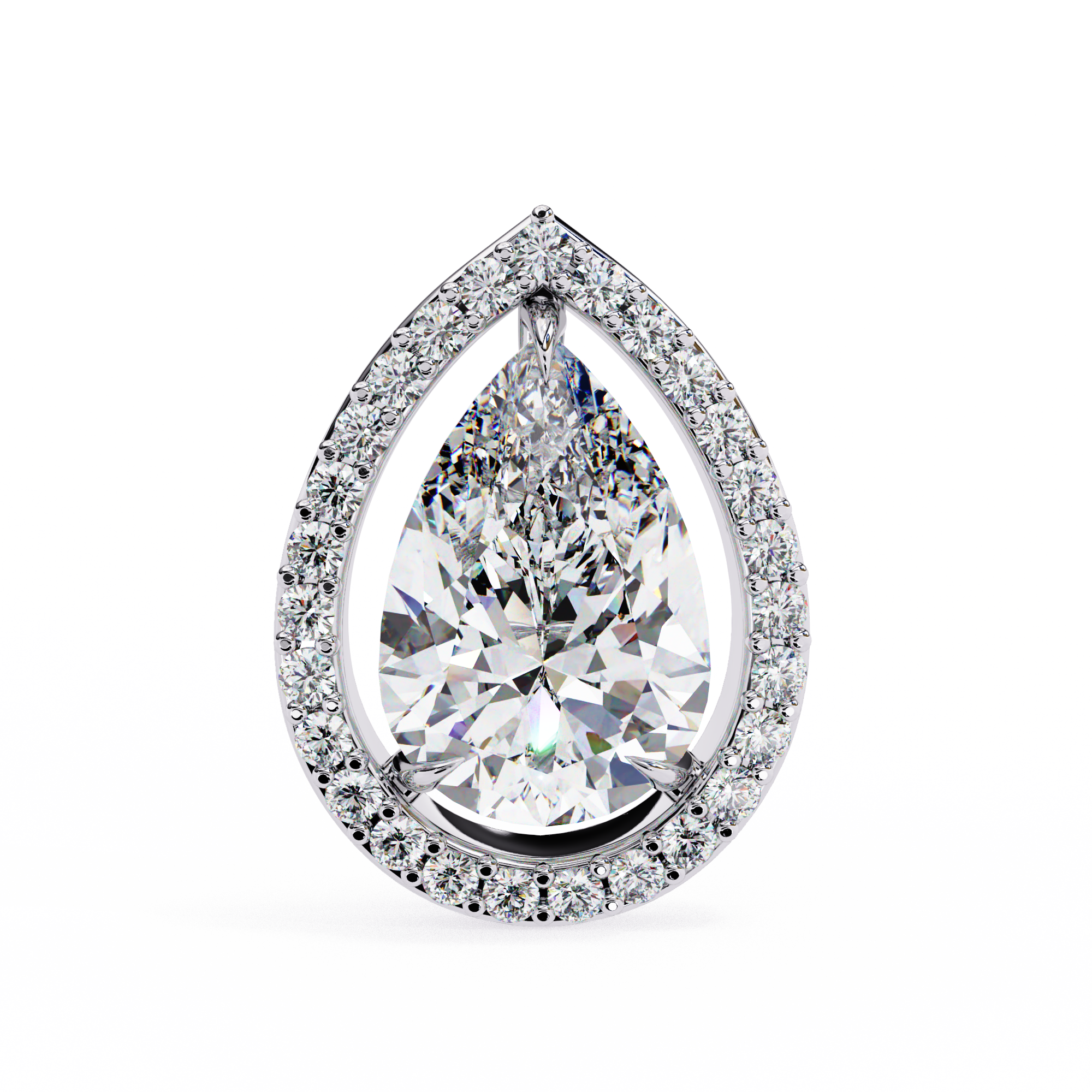 3.42 Carat Pear Diamond Halo Stud Earrings in Gold and Platinum