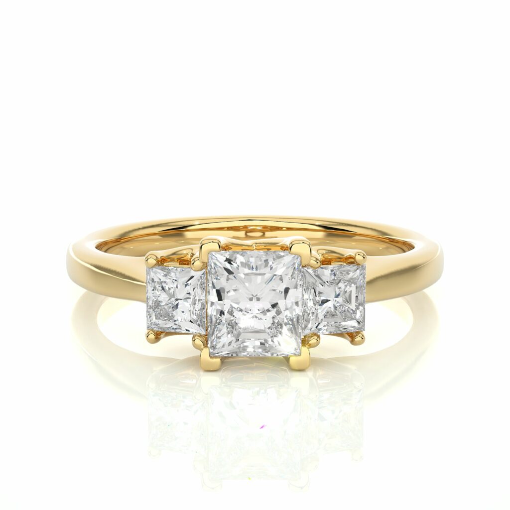 1 Ct Princess Cut 4 Prong Set 3 Stone Lab Diamond Engagement Ring In White Gold Yellow Lab Diamond Engagement Rings