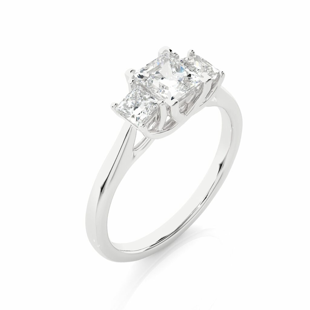 1.02 Carat Princess Cut Diamond Three Stone Ring with Sleek Band Three Stone Engagement Rings