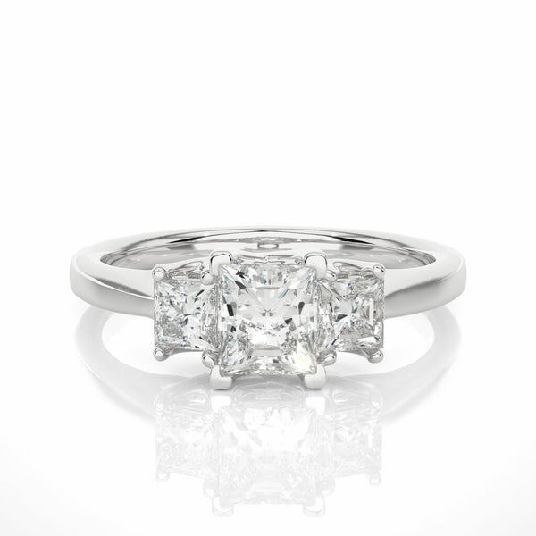 1.02 Carat Princess Cut Diamond Three Stone Ring with Sleek Band Lab Diamond Three Stone Engagement Rings