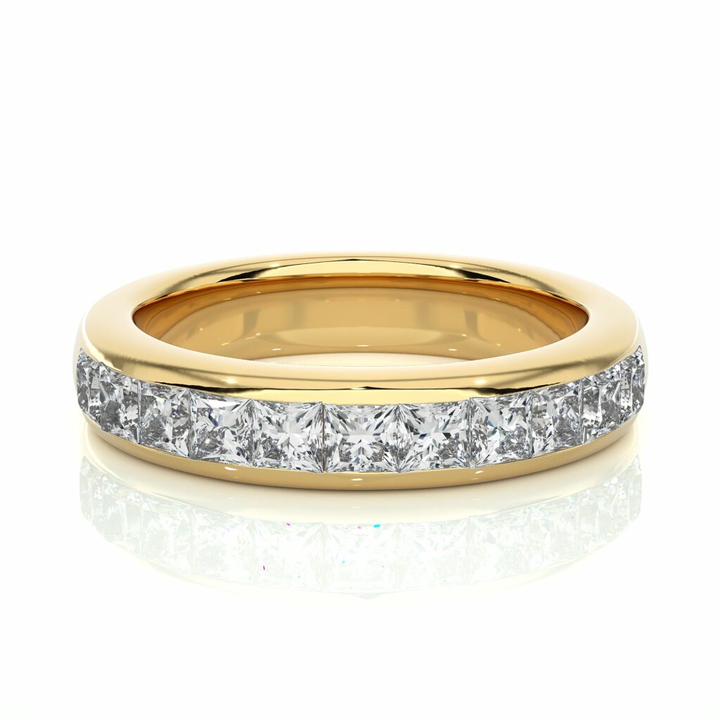 1.05 Ct Princess Cut Channel Set Lab Diamond Half Eternity Band In White Gold Yellow