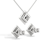 Princess Cut Diamond Black Diamond Pendant & Earrings Halo Set
