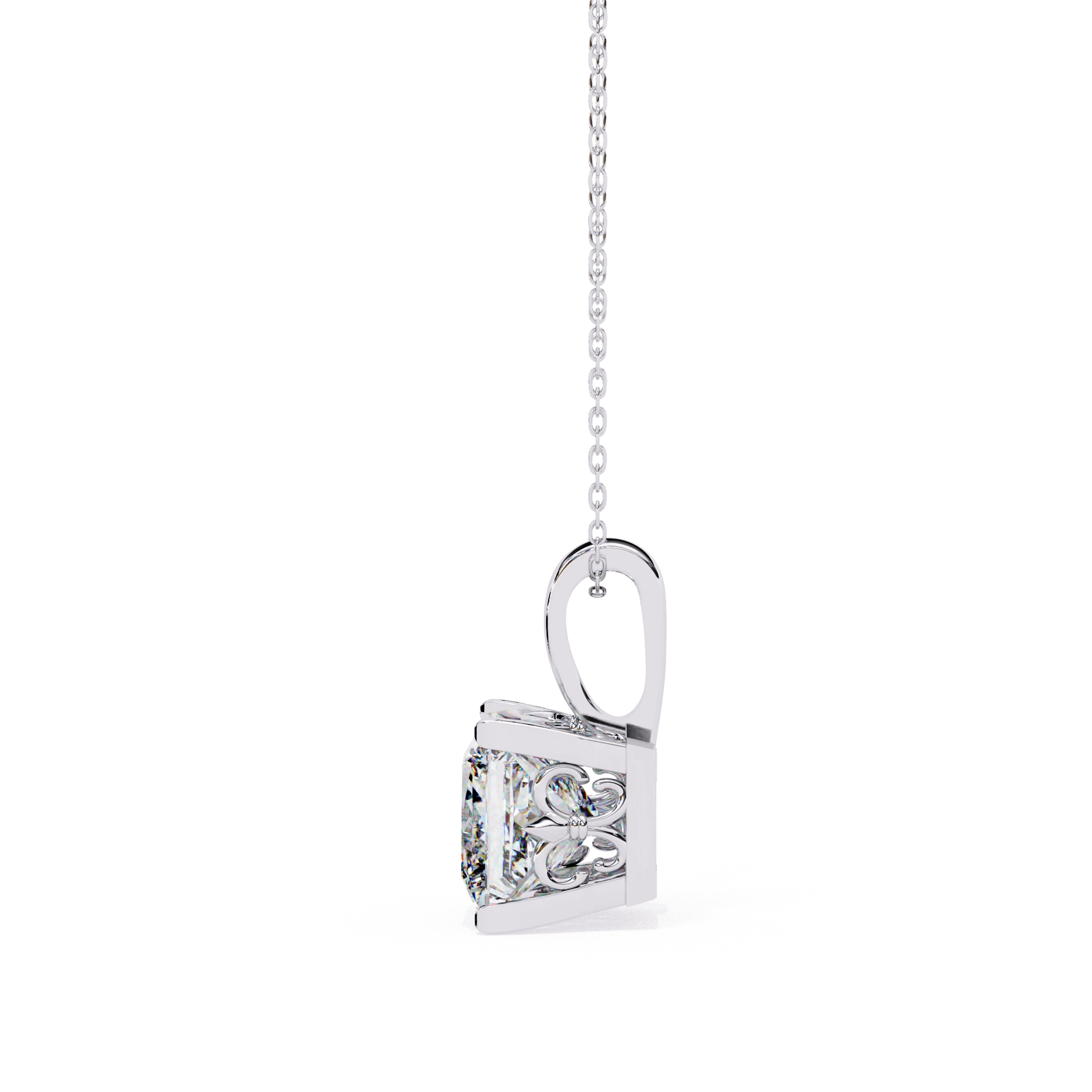 2.74 Ct Princess Cut Lab Diamond Pendant Bold White Gold Setting